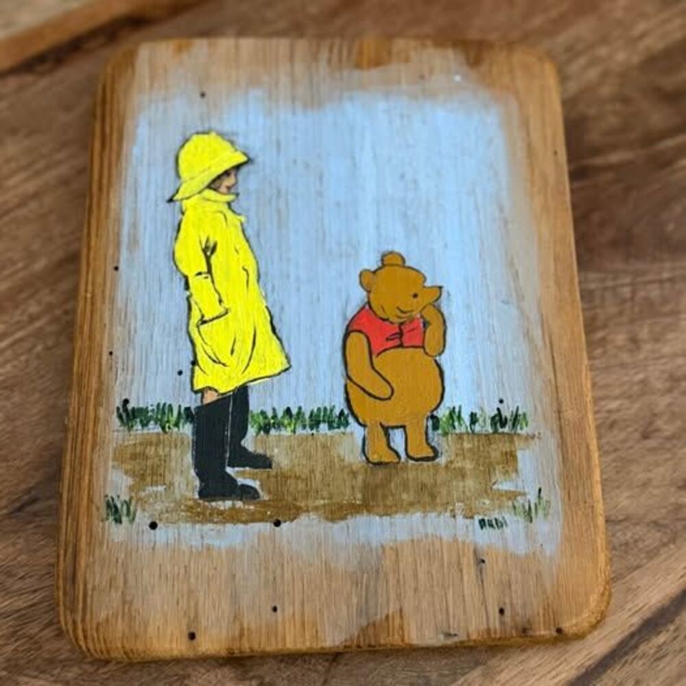 Hand-Painted Winnie the Pooh and Christopher Robin Wood Plaque